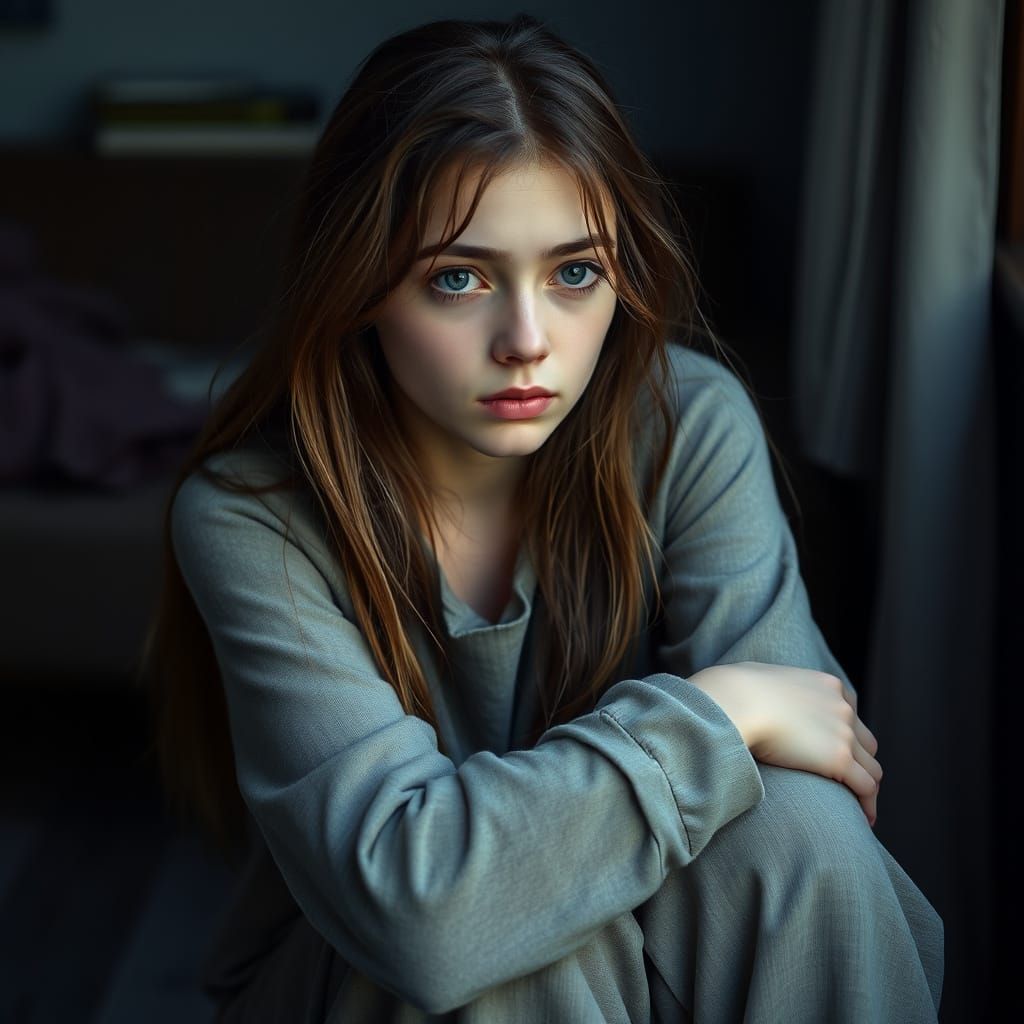 Poignant Portrait of a Sad Young Woman