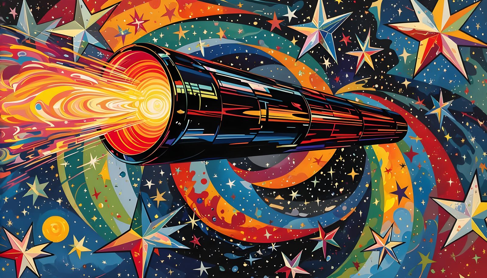 Iridescent Metallic Cylinder in a Cosmic Dreamscape