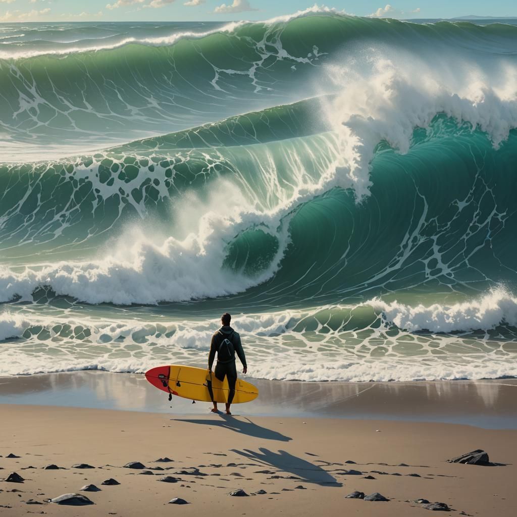 Surfer and Crashing Wave: Hyper-Realistic Matte Painting
