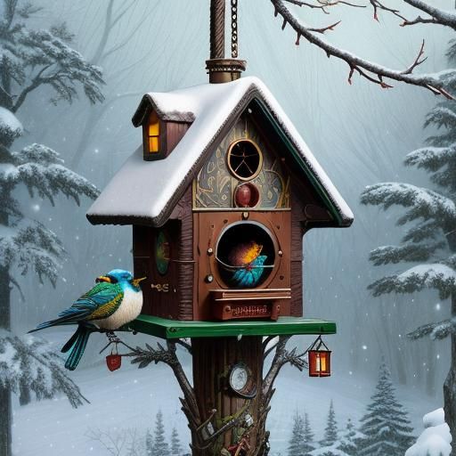 Colorful Birds Flock to Winter Birdhouse