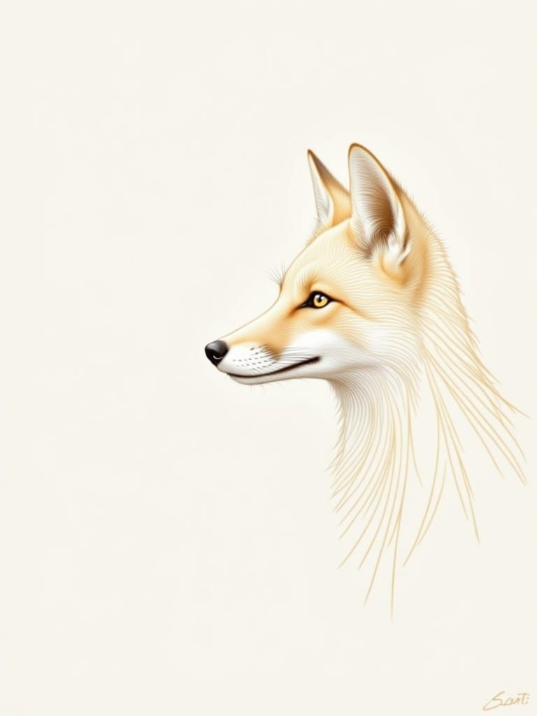 Elegant Feline Portrait in Gold and Silver Lines