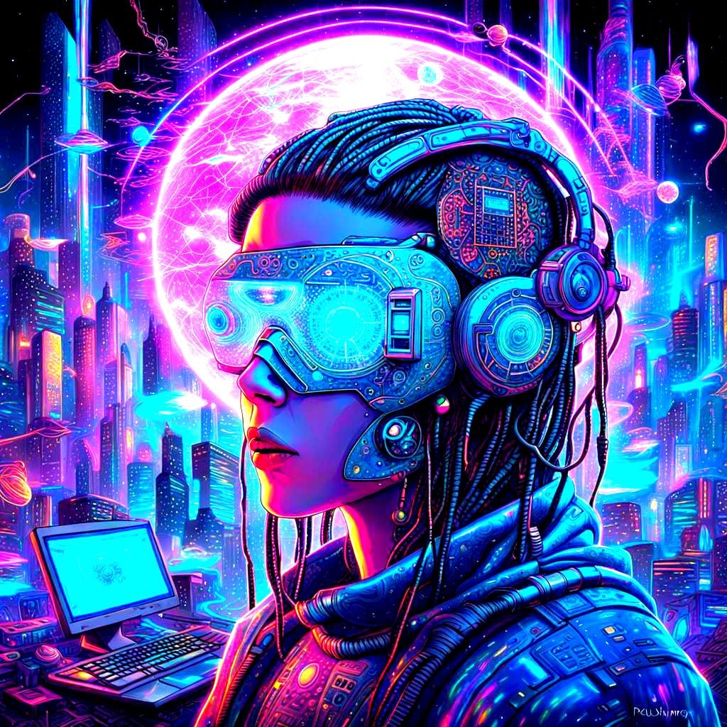 Cyberpunk Internet as Astral Holographic Illustration