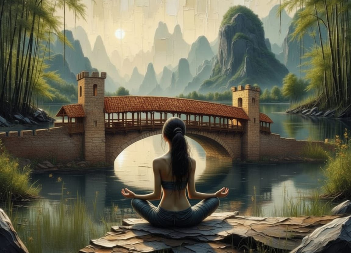 Serene Bridge Spans Tranquil Lake Landscape