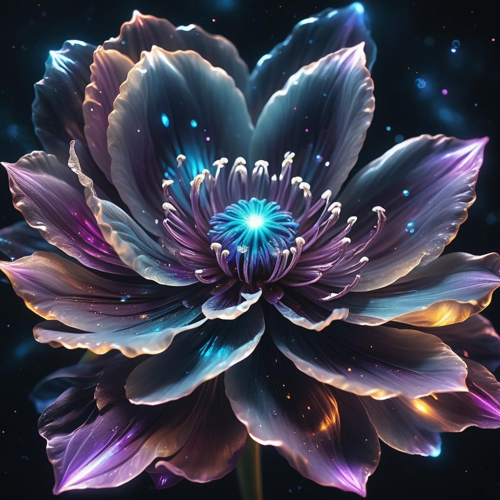 Alien Flower Floating in Space: Digital Art in 8K