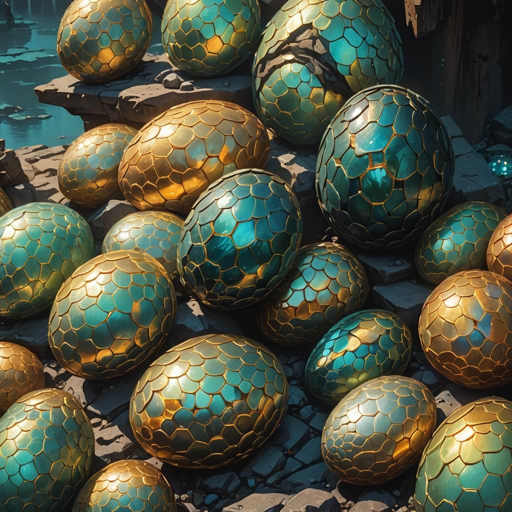 Glowing Dragon Eggs in Mystical Temple