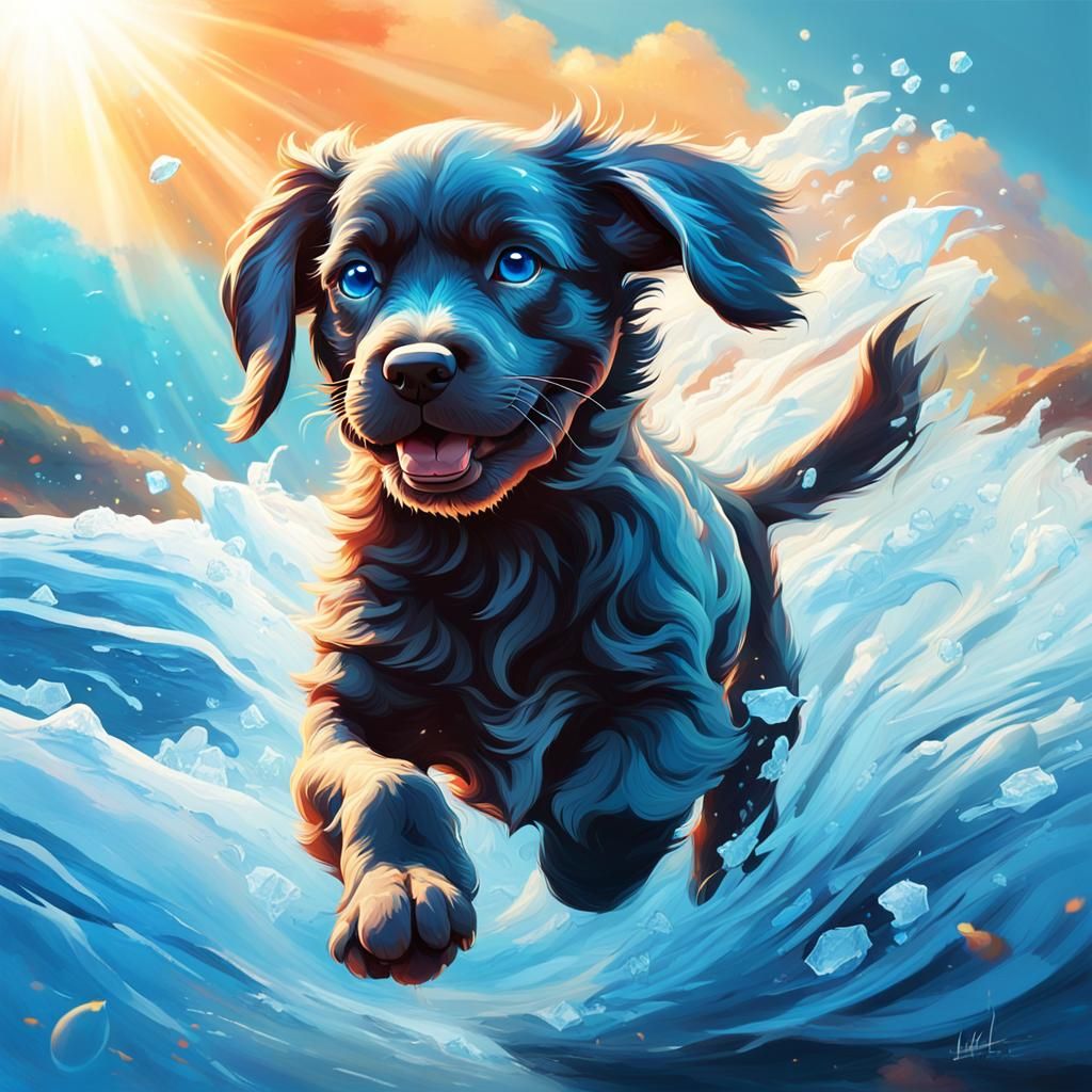 Elegant Red Puppy Running Through a Field