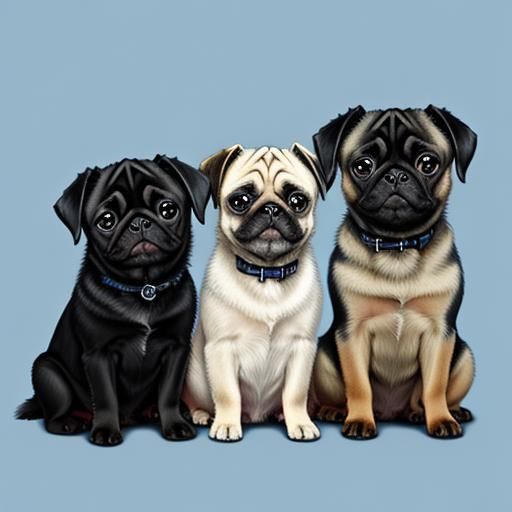 Three Pugs in Anime Style