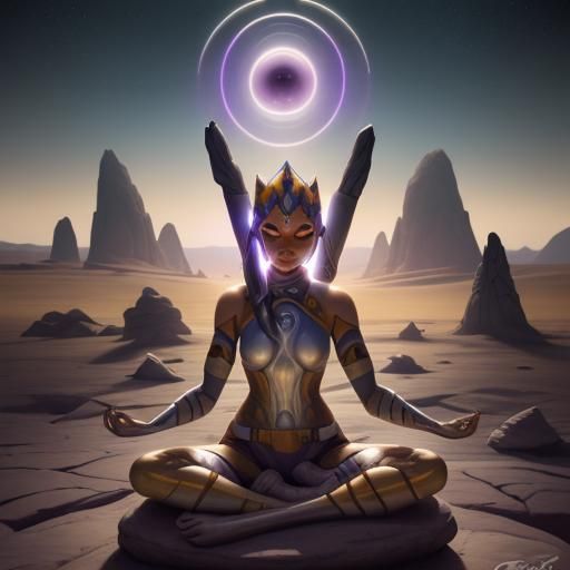 Ahsoka Tano Meditating in Fantasy Desert Landscape
