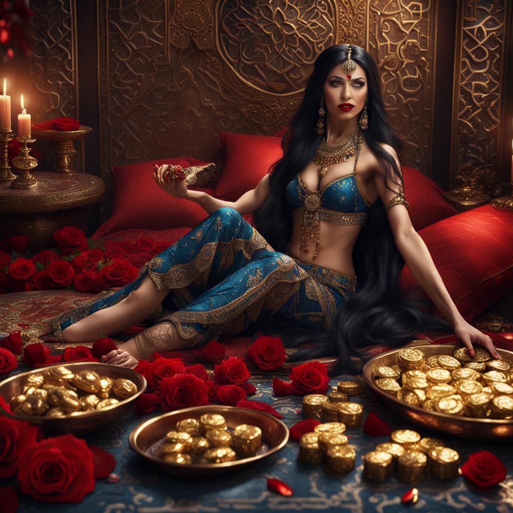 Alluring Belly Dancer in Arabic Brothel, Digital Art