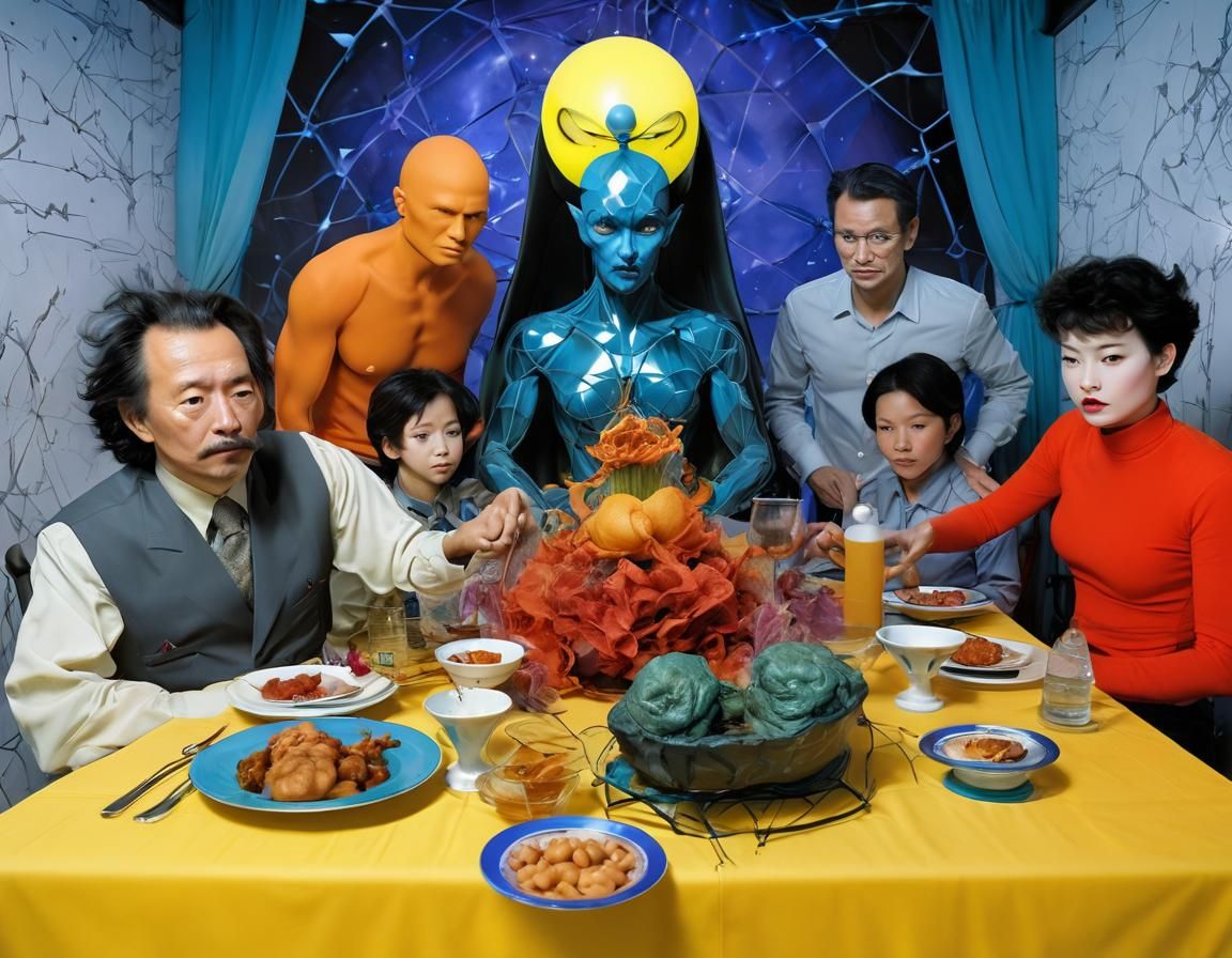 Surreal Alien Figure in Neon X-Ray Style