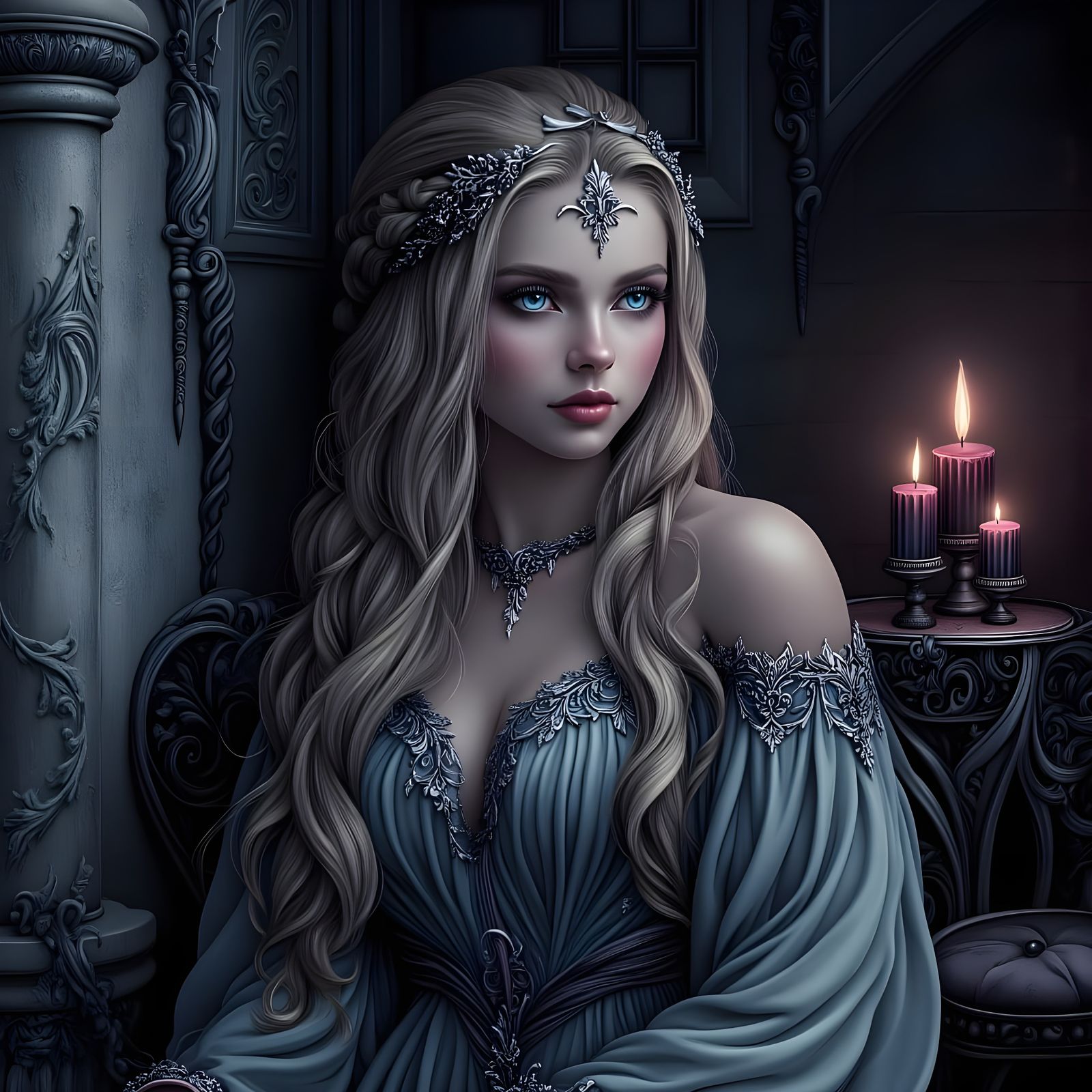 Gothic Norse Goddess in Shadows