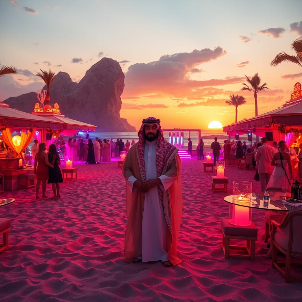 Lavish Red Sea Beach Party in Cyberpunk Style
