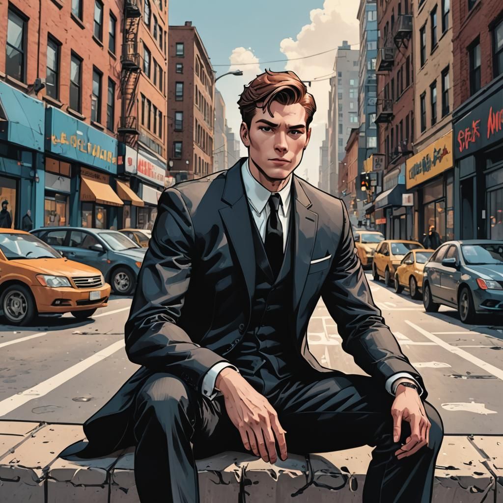 Spider-Man Inspired Character in Cityscape Comic Art