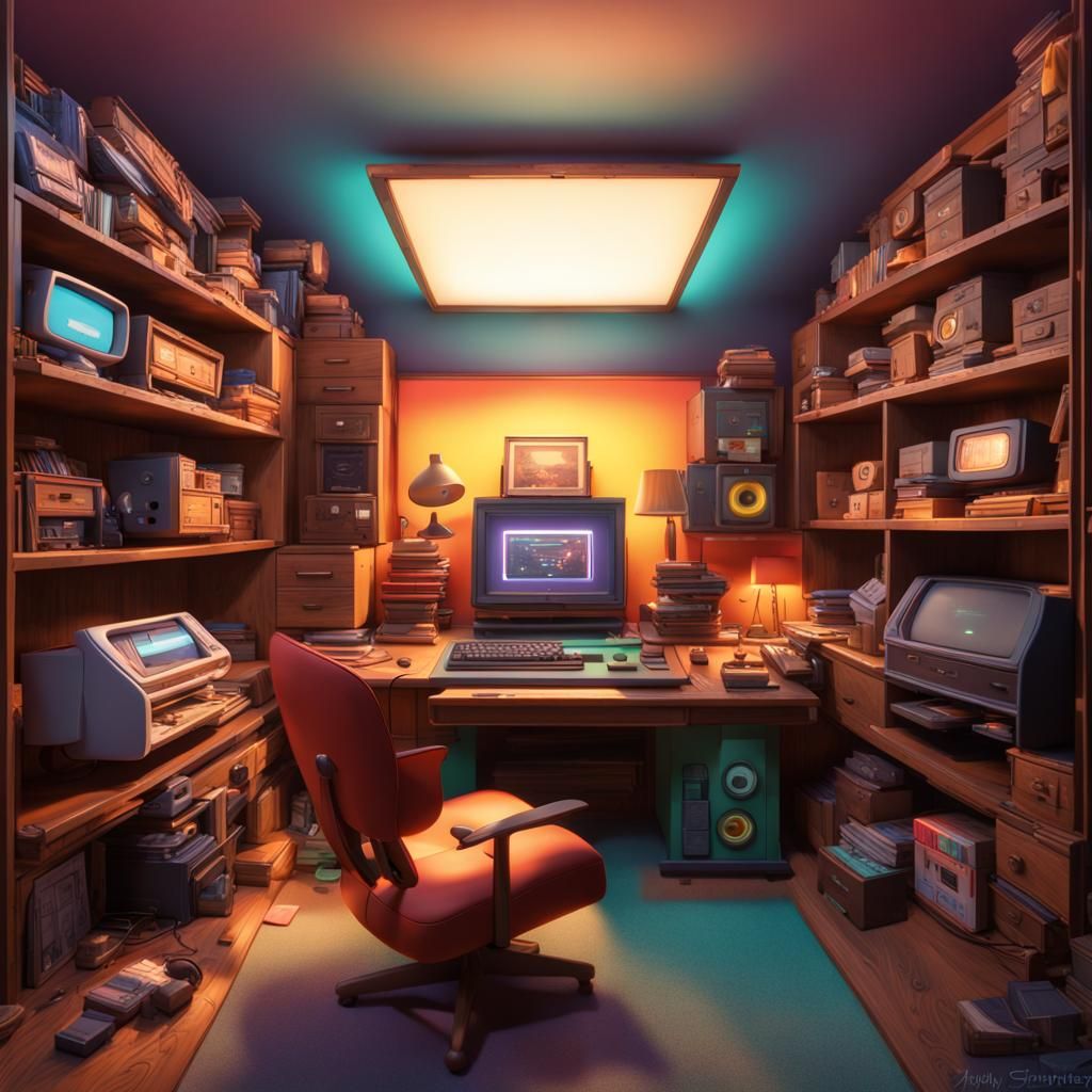 Retro Gaming Stash in Bright 3D Digital Art