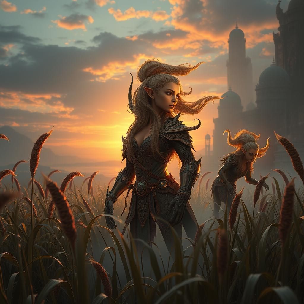 Humanoid Creatures Emerge from Reed Landscape in 8K