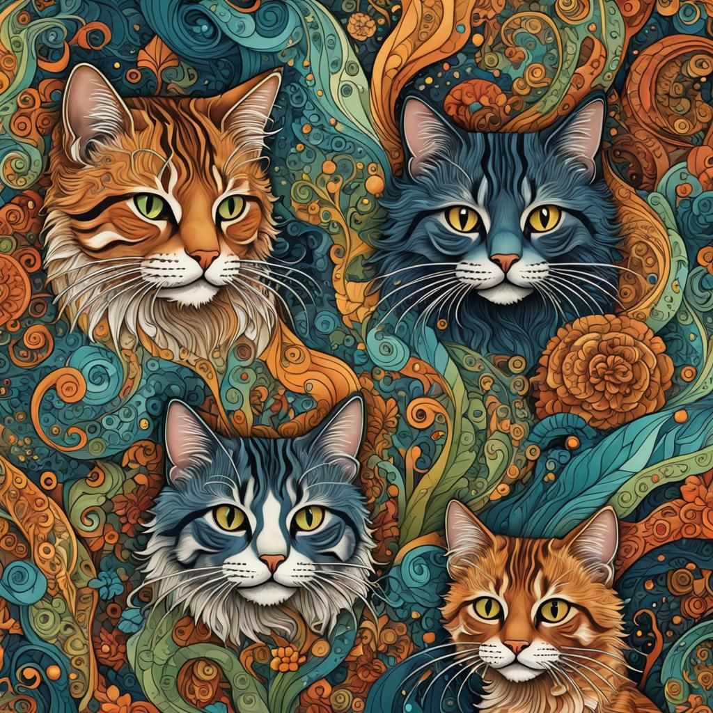 Cats on Earth: Abstract Art in Complementary Colors