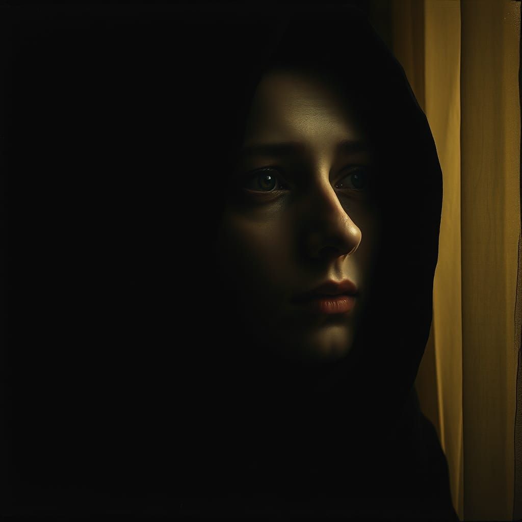 Ethereal Portrait in Darkness Inspired by Cubism