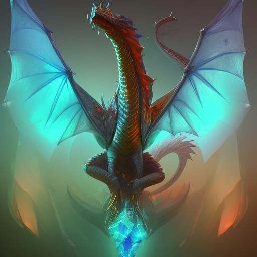 Crystal Dragon Concept Art in Orange and Teal