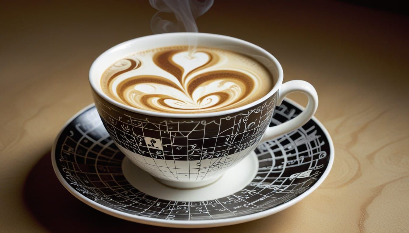 Surreal Mathematical Latte in Antique China Cup