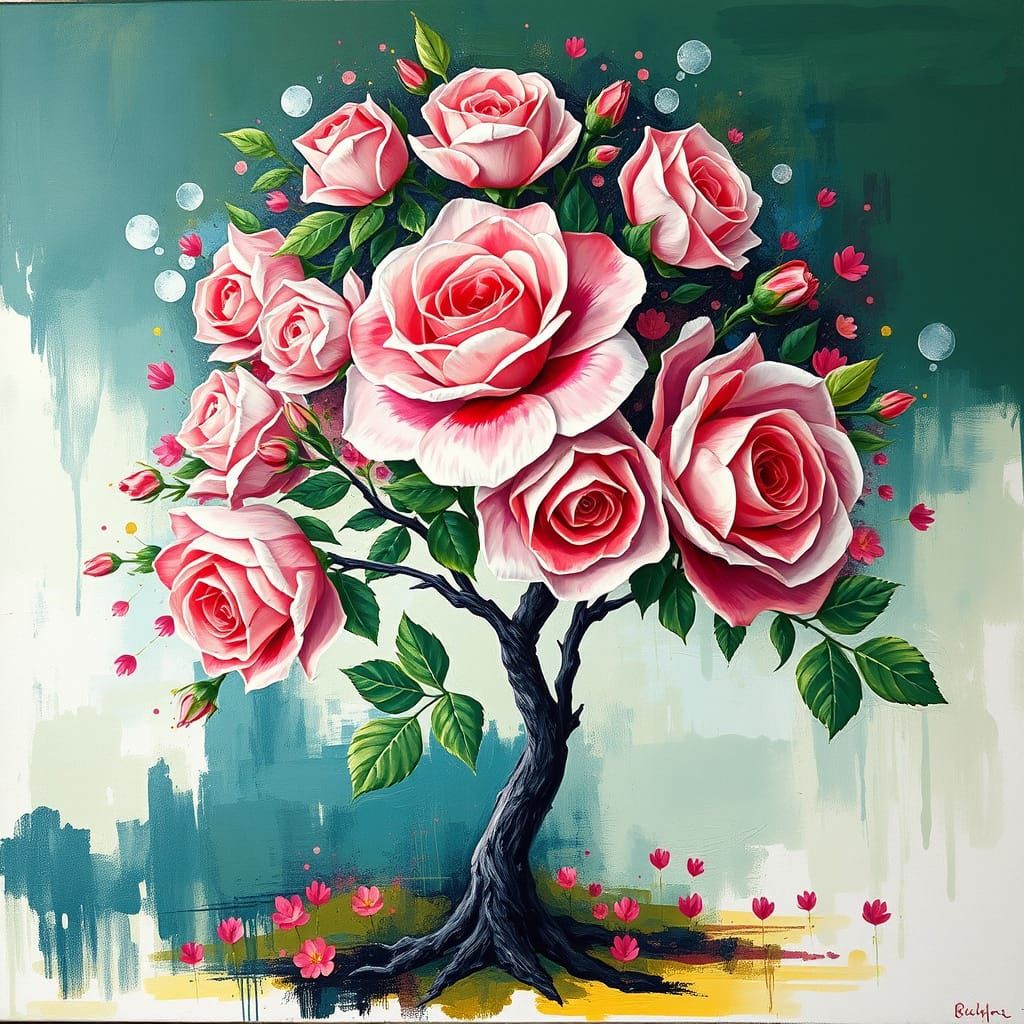 Surreal Rose Tree in Vibrant Complementary Hues