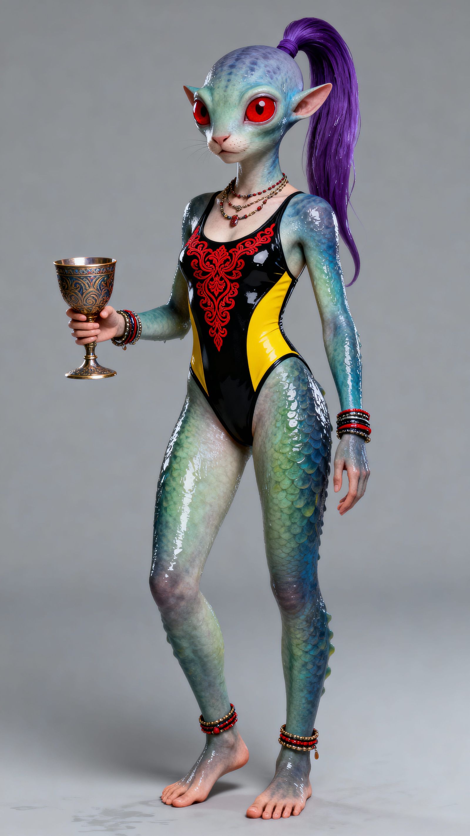 Semi-Amphibious Alien Woman with Red Cat Eyes