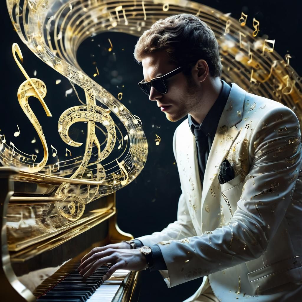 Double Exposure: Piano Man Inside Music Note