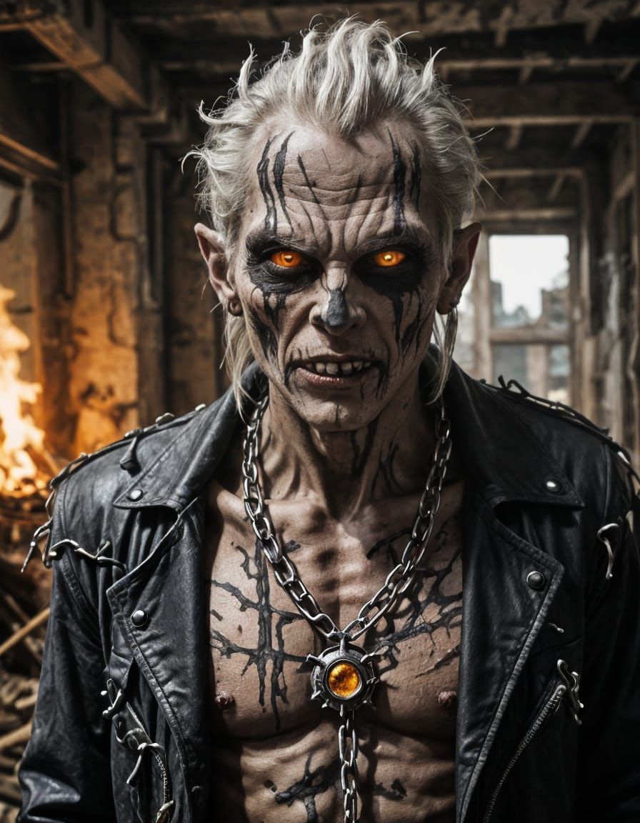 Pale Demon with Crooked Grin in Tattered Clothing