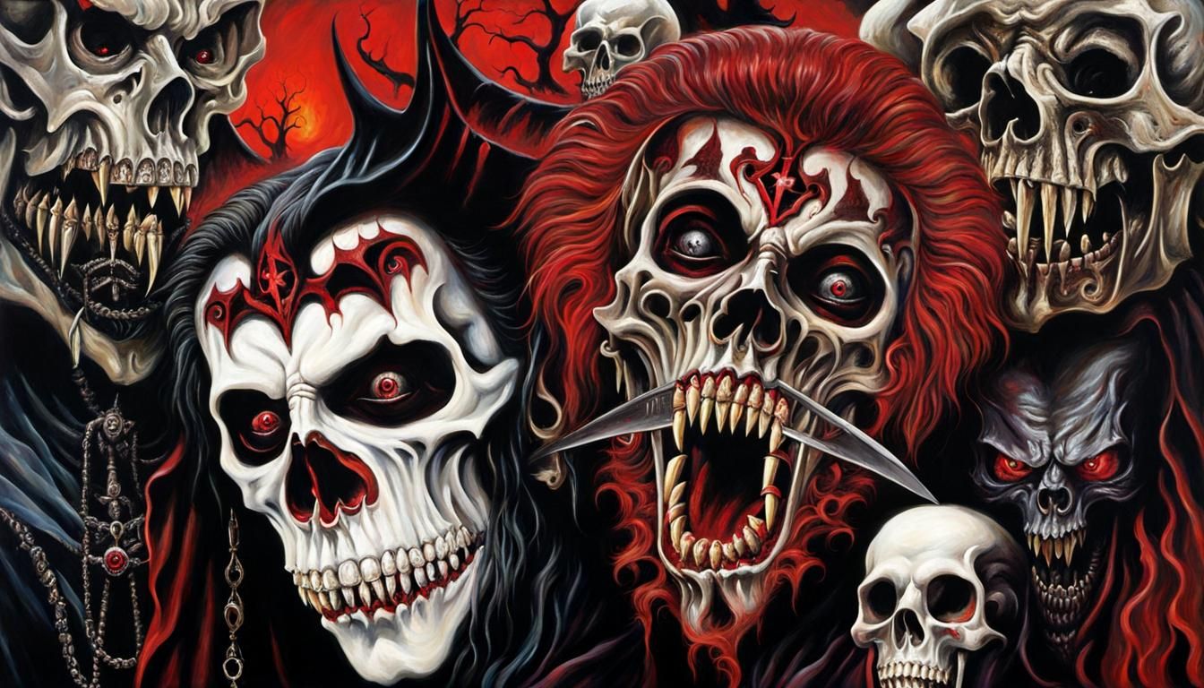 Sinister Vampire Cult in a Horror Oil Painting