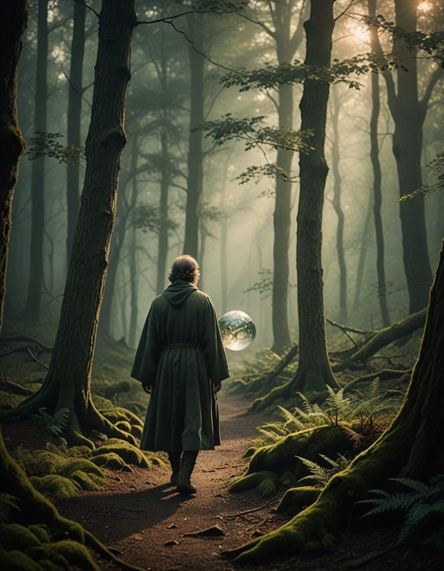 Mystical Forest Walker with Crystal Orb