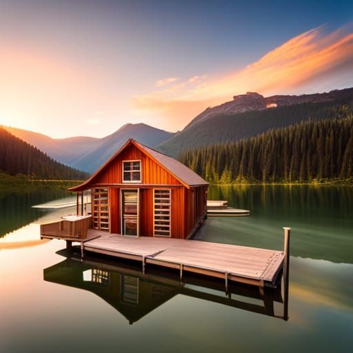 Picturesque Cabin on Mountain Lake in Natural Light