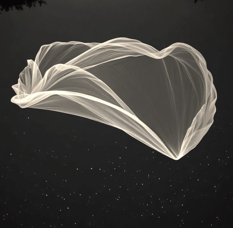 Floating Fabric in Black and White Night Sky