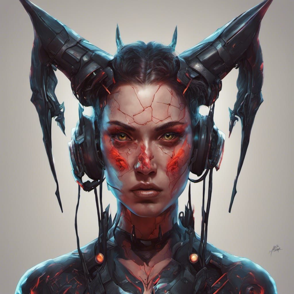 Detailed Portrait of a Cyborg Devil Woman