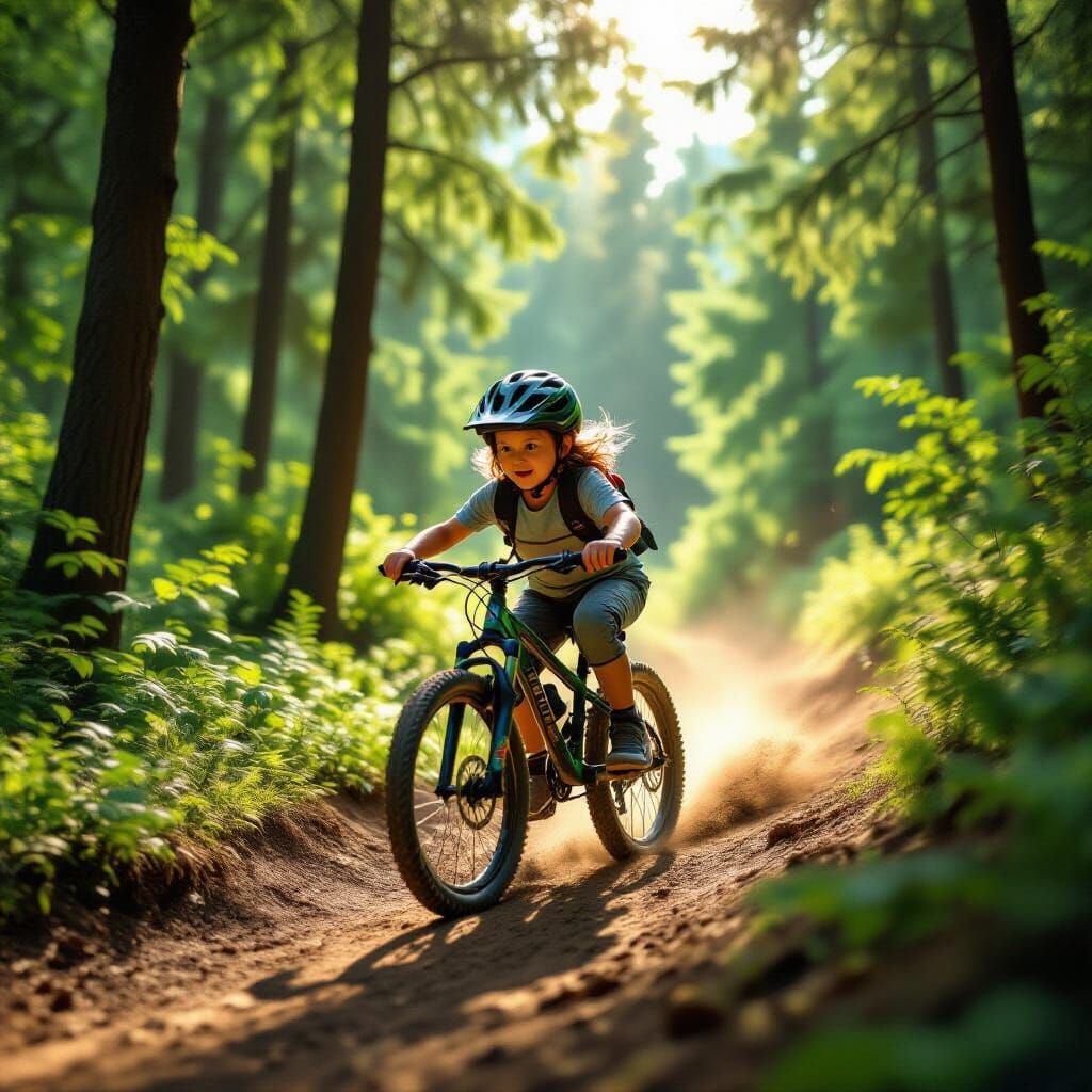 Action-Packed Mountain Bike Ride Down Forest Trail