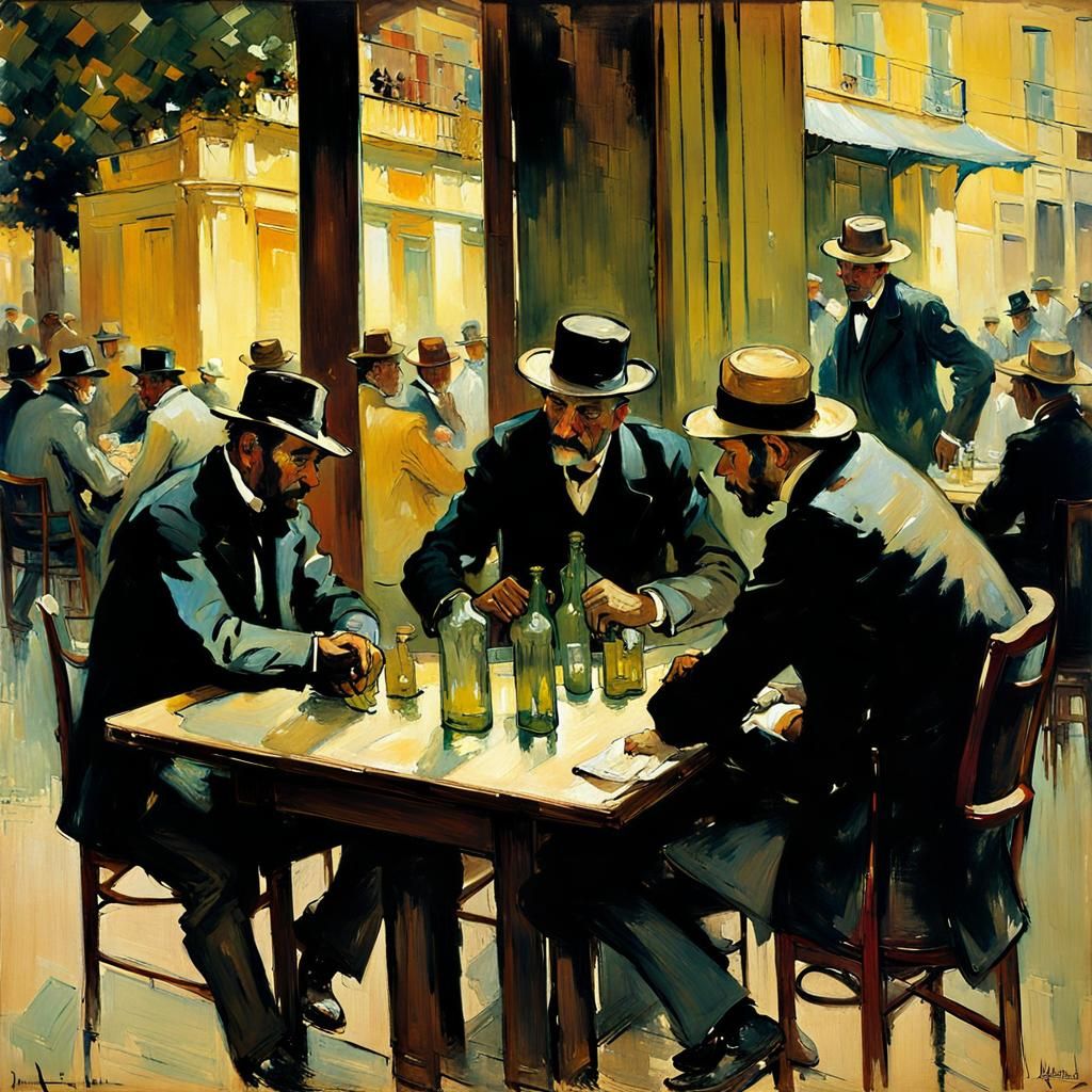 Card Players in Marseille Tavern, Early 20th Century