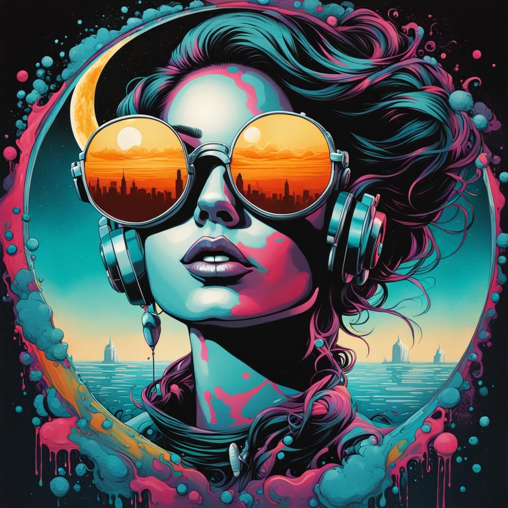 Astronaut Drowning Reflected in Sunglasses, Graffiti Art