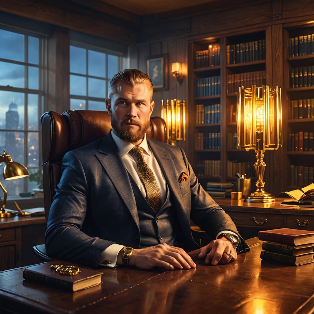 Viking Businessman in High-Tech Office: Digital Art