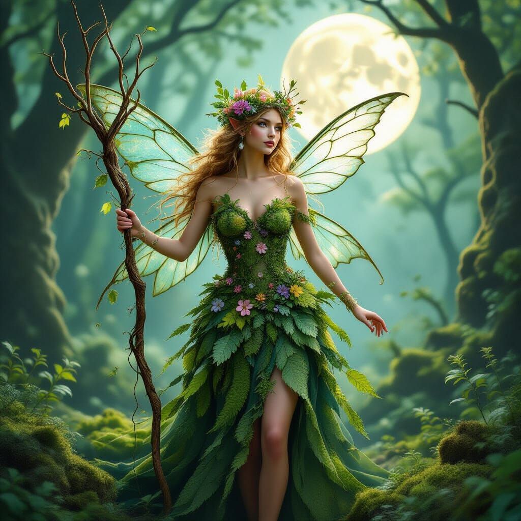Ethereal Forest Fairy Sprite with Flower Crown