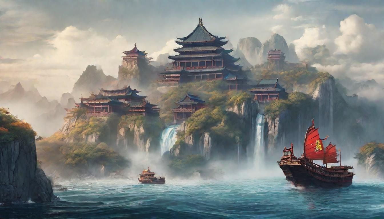 Emperor's Island Visit in Chinese Ink Painting