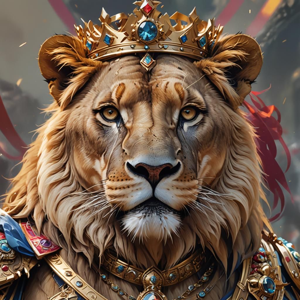 Lioness with Royal Crown: Hyperdetailed Portrait