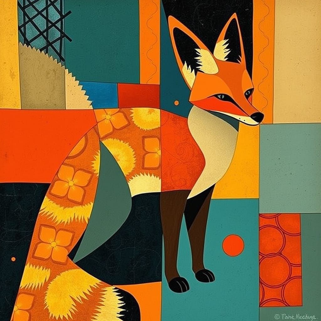 Cubist Fennec Fox with Geometric Patterns