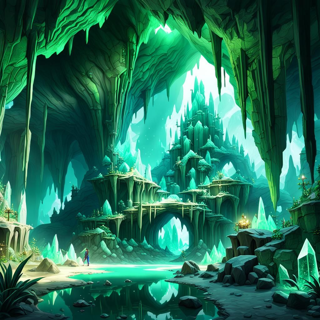 Emerald Crystal Cave: Fantasy Concept Art