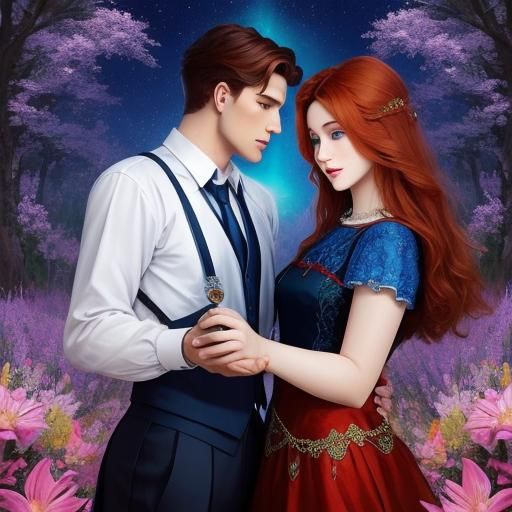 Auburn Woman Expressing Love in Surreal Style