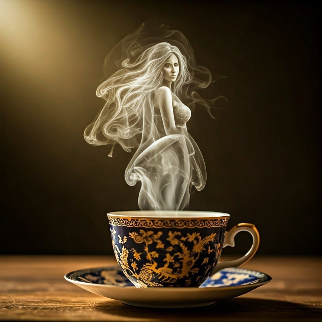 Mystical Steam Woman Rising from Teacup