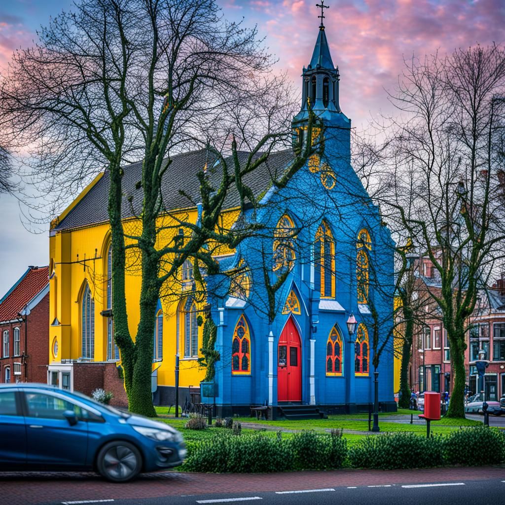 Dutch-Style Building in a Vibrant Cityscape