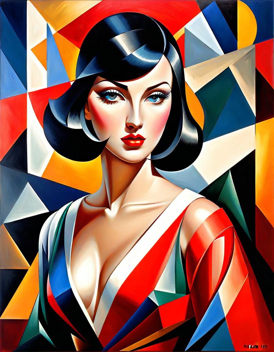 Cubist Portrait of a Charming Beautiful Girl