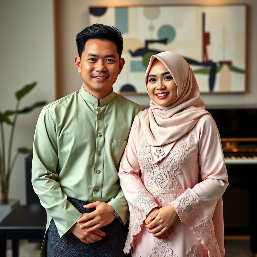 Elegant Malay Couple in Sage Green Attire