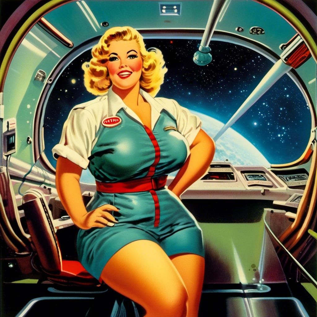 Retro Pulp Cover: Plus-Size Woman in Space