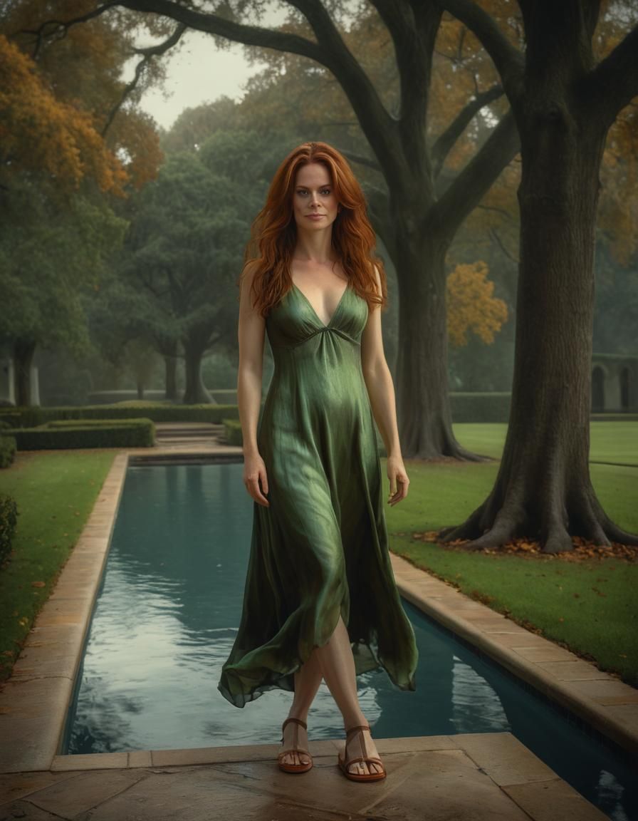 Renaissance Woman in Green Dress, Chiaroscuro Style