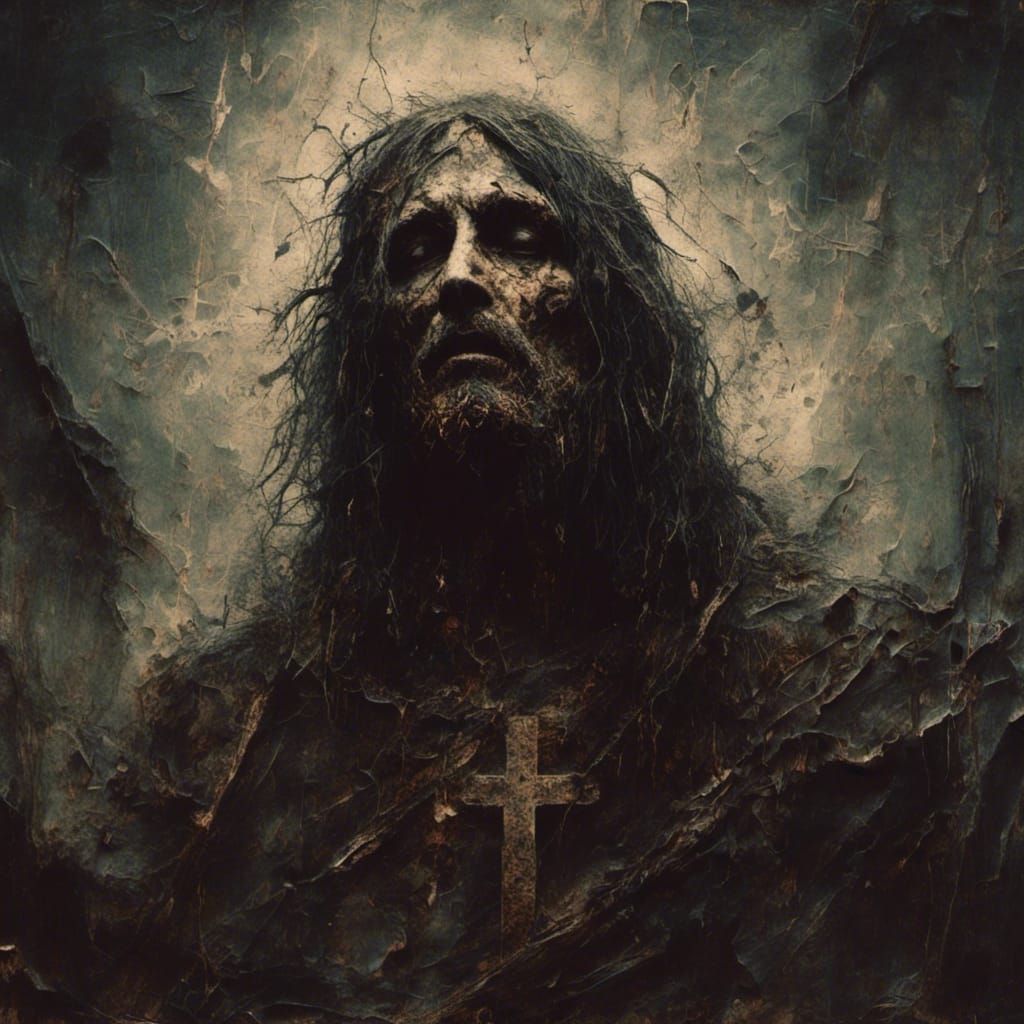 Macabre Jesus Christ in Classical Horror Style