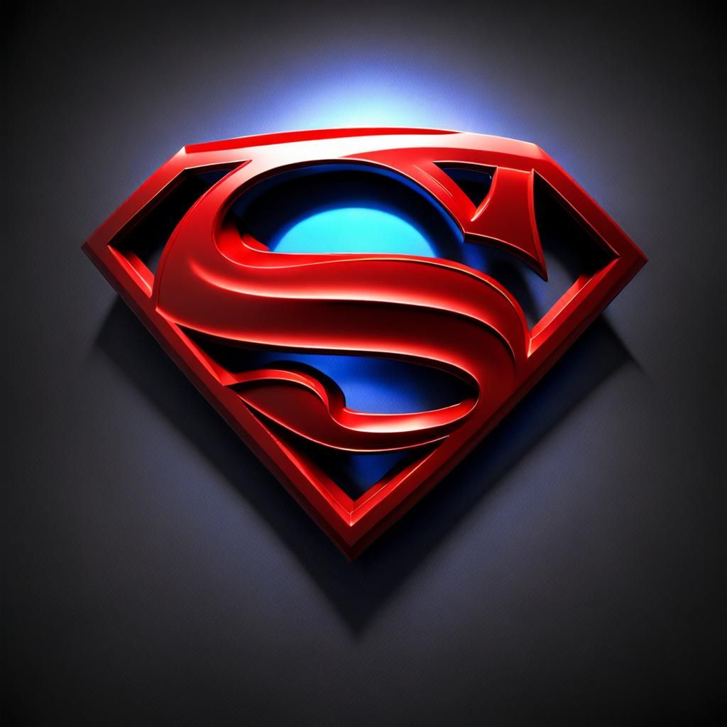 Illuminated 3D Superman Emblem on Black